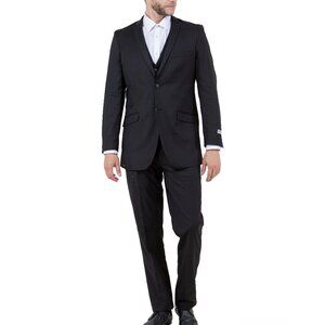 Solid Black 3 Piece Tazzio Men's Suit